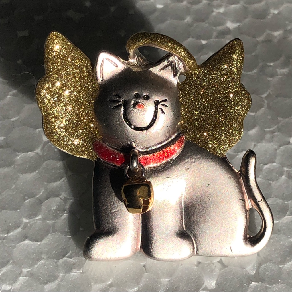 Purrfect Angel Cat Brooch Pin Gold Glitter Wings Halo Red Collar With Bell Ajmc 16$